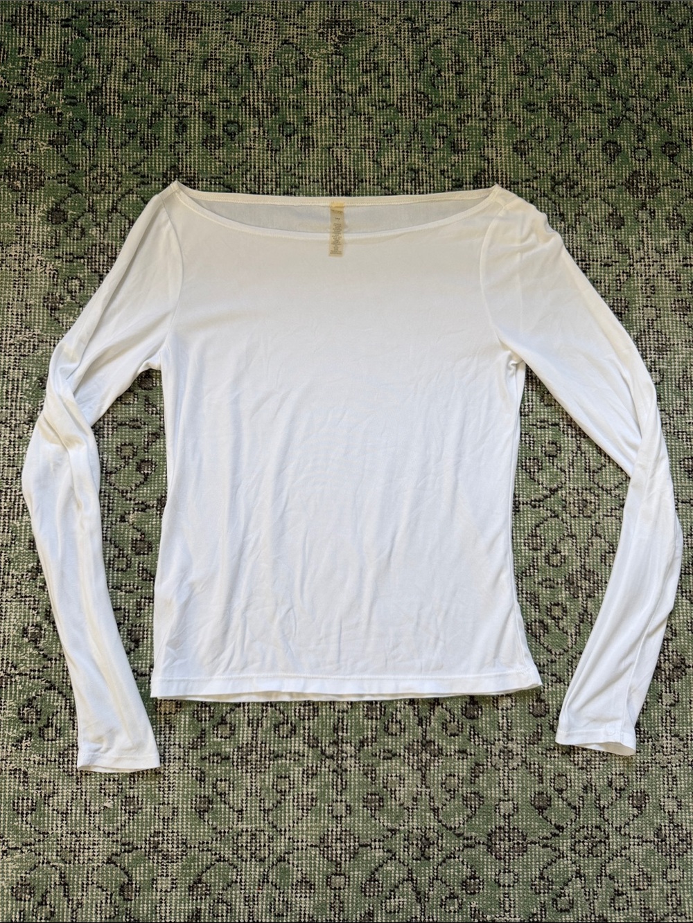 Beyond Yoga White Long-Sleeve Boat Neck Slim Top
